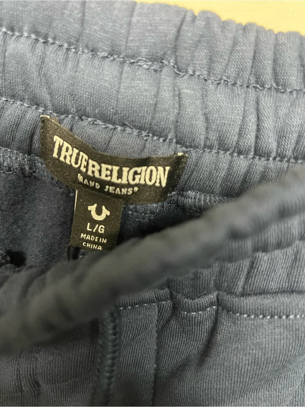 New True Religion Men's Navy Logo Fleece Drawstring Shorts Large